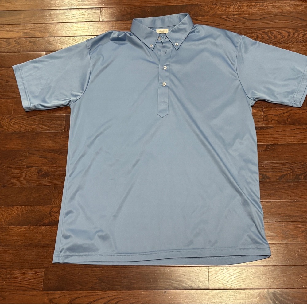 Collars & Co Mens XL Light Blue Short Sleeve Performance Polo Shirt Button Down